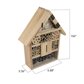 ARTAWEIN Niteangel natural wood finish highlights a durable, weatherproof bee hotel for outdoors.