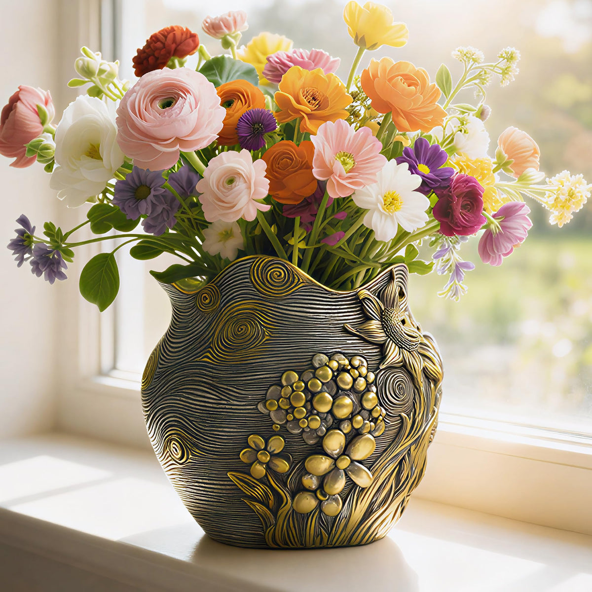 ArtCachet Sunflower Starry Sky pot with 3D floral design, ideal for chic indoor decor