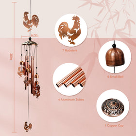 ArtCredit copper-tone rooster wind chimes add rustic charm to garden or porch.