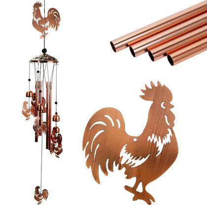 ArtCredit copper-tone rooster wind chimes for outdoor spaces with calming garden ambiance.