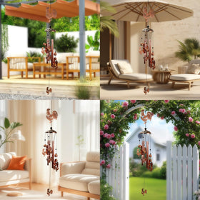 ArtCredit copper-tone rooster wind chimes packaging—gift-ready for celebrations.