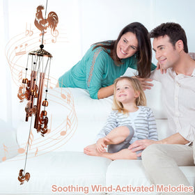 ArtCredit copper-tone rooster wind chimes with patina finish for timeless décor.