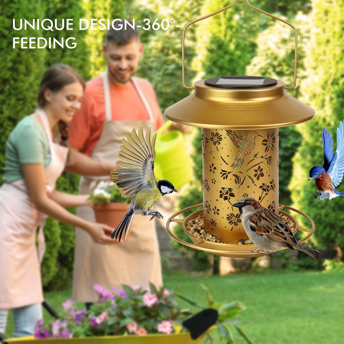 Artfulites Bird Feeder transparent chamber lets you monitor seed levels at a glance