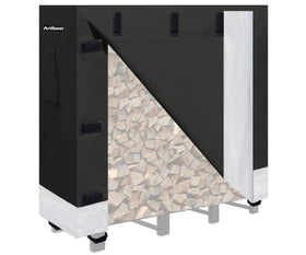 Artibear 4ft firewood rack cover front view with weatherproof protection
