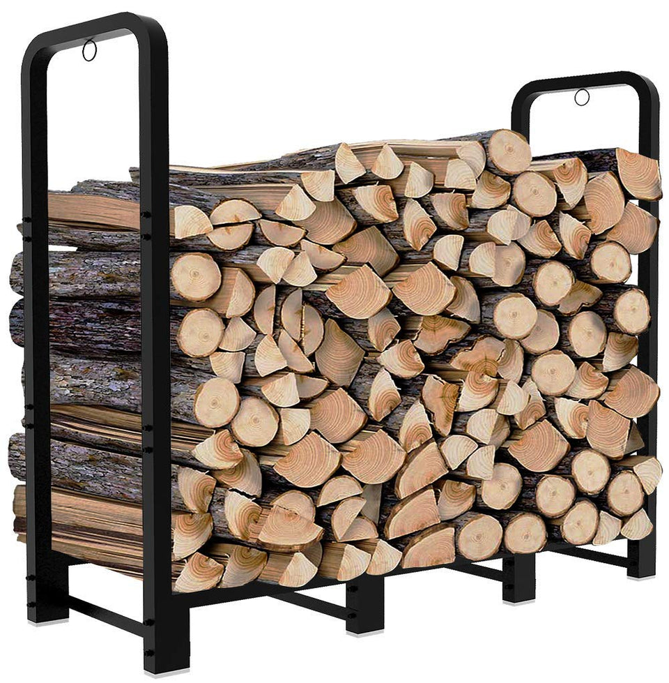 Artibear 4ft outdoor firewood rack front view shows sturdy frame and generous storage.