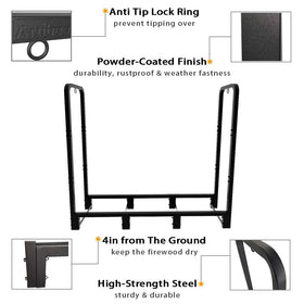 Artibear adjustable-length firewood rack demonstrates versatile porch-to-patio fit.