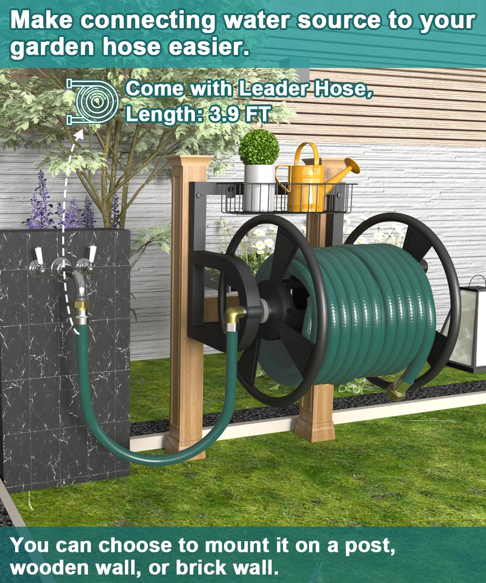 Artigarden reel stores up to 125 feet of 5/8-inch hose for ample reach.
