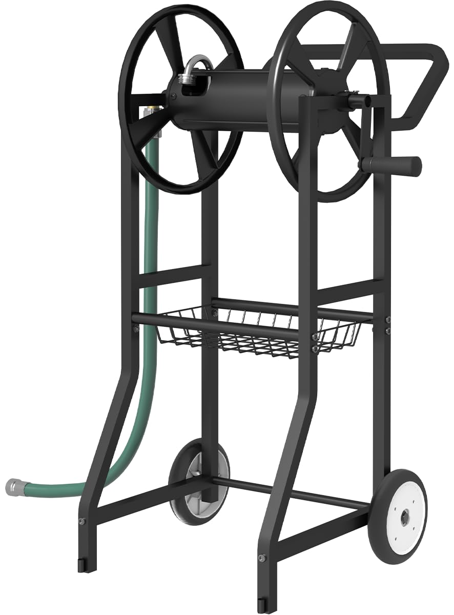 Artigarden hose reel cart with wheels showing 125 ft capacity for organized watering
