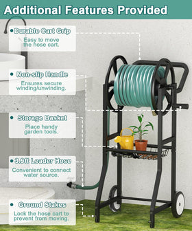 Artigarden hose cart with ground stakes for added stability on uneven ground
