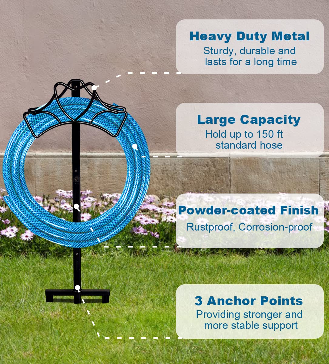 Artigarden hose holder stand with anchor points for stable installation.