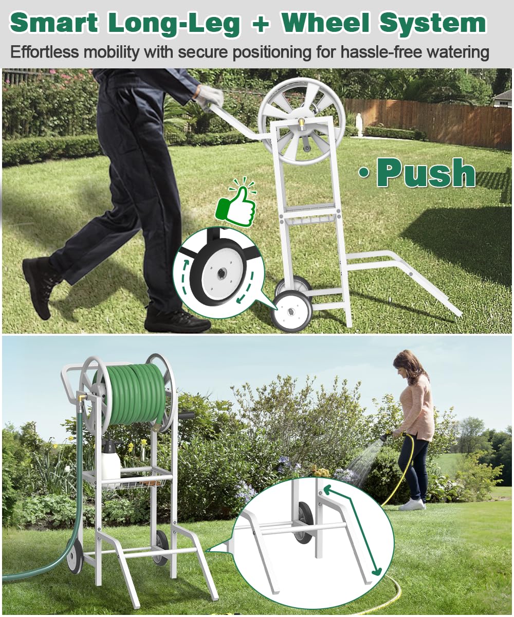 Artigarden hose reel cart with leader hose and brass fittings