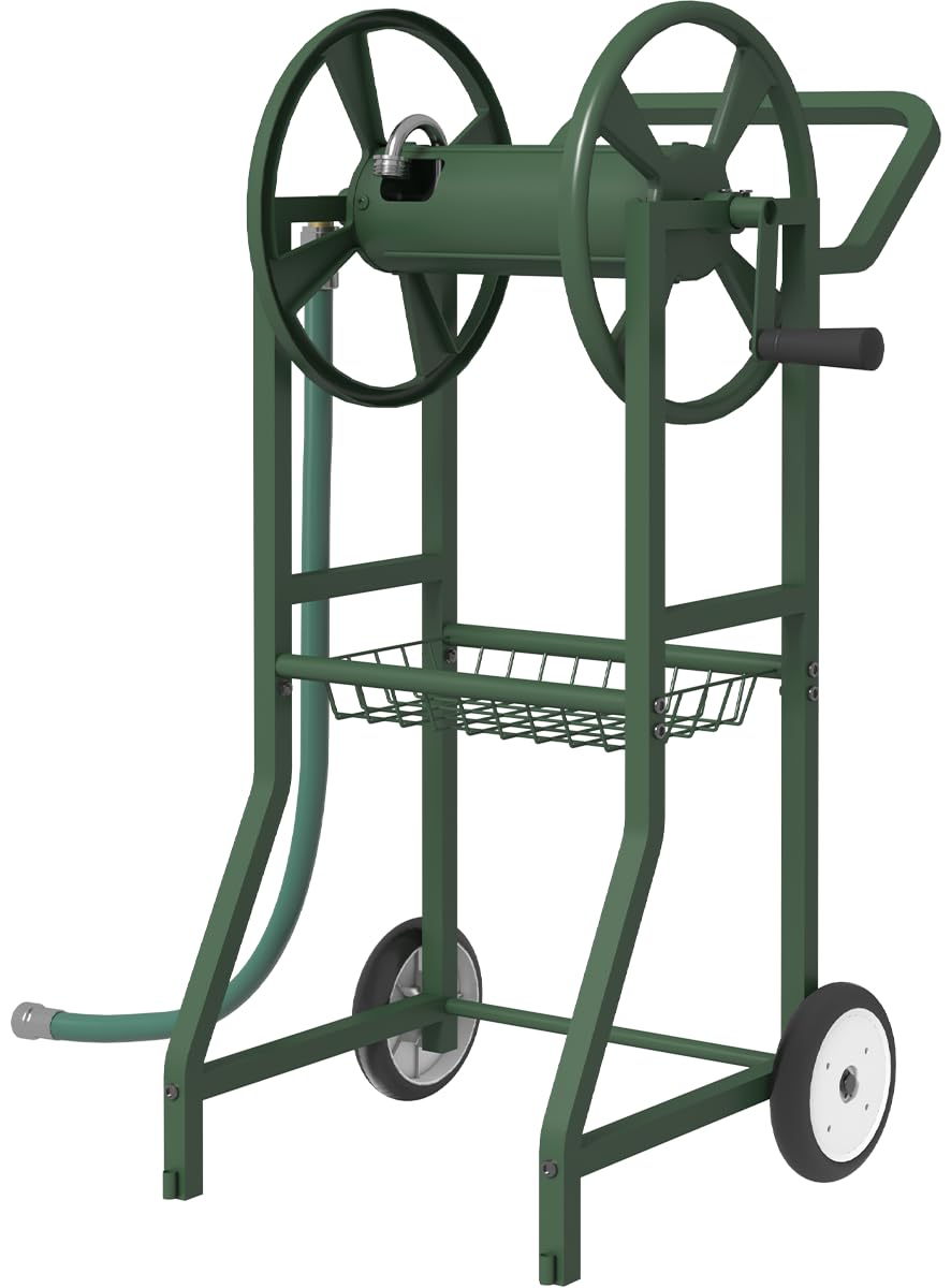 Artigarden hose reel cart with wheels moving easily across the yard