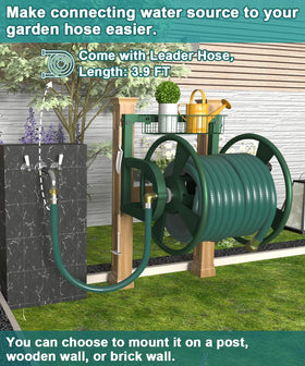 Artigarden hose reel includes a 3.9 ft leader hose for quick water access.
