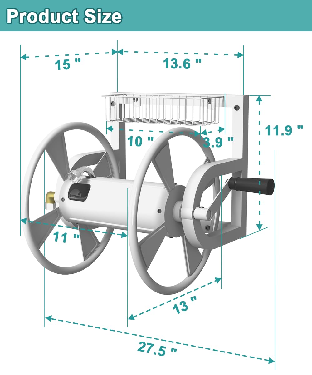 Artigarden hose reel with 3.9 ft leader hose for quick setup.