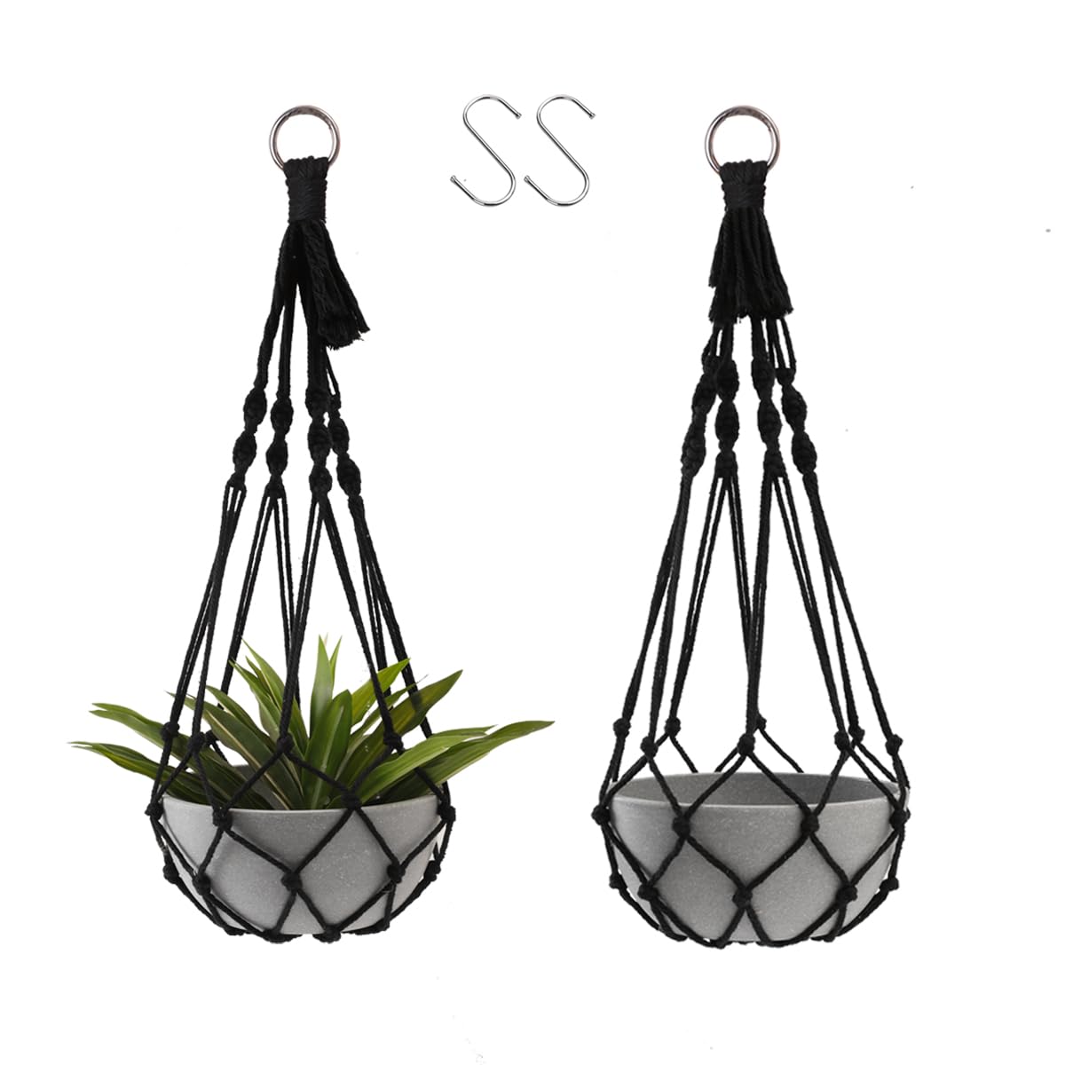 Artilady black macrame plant hanger 2pcs for sturdy indoor display