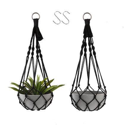 Artilady black macrame plant hanger 2pcs for sturdy indoor display