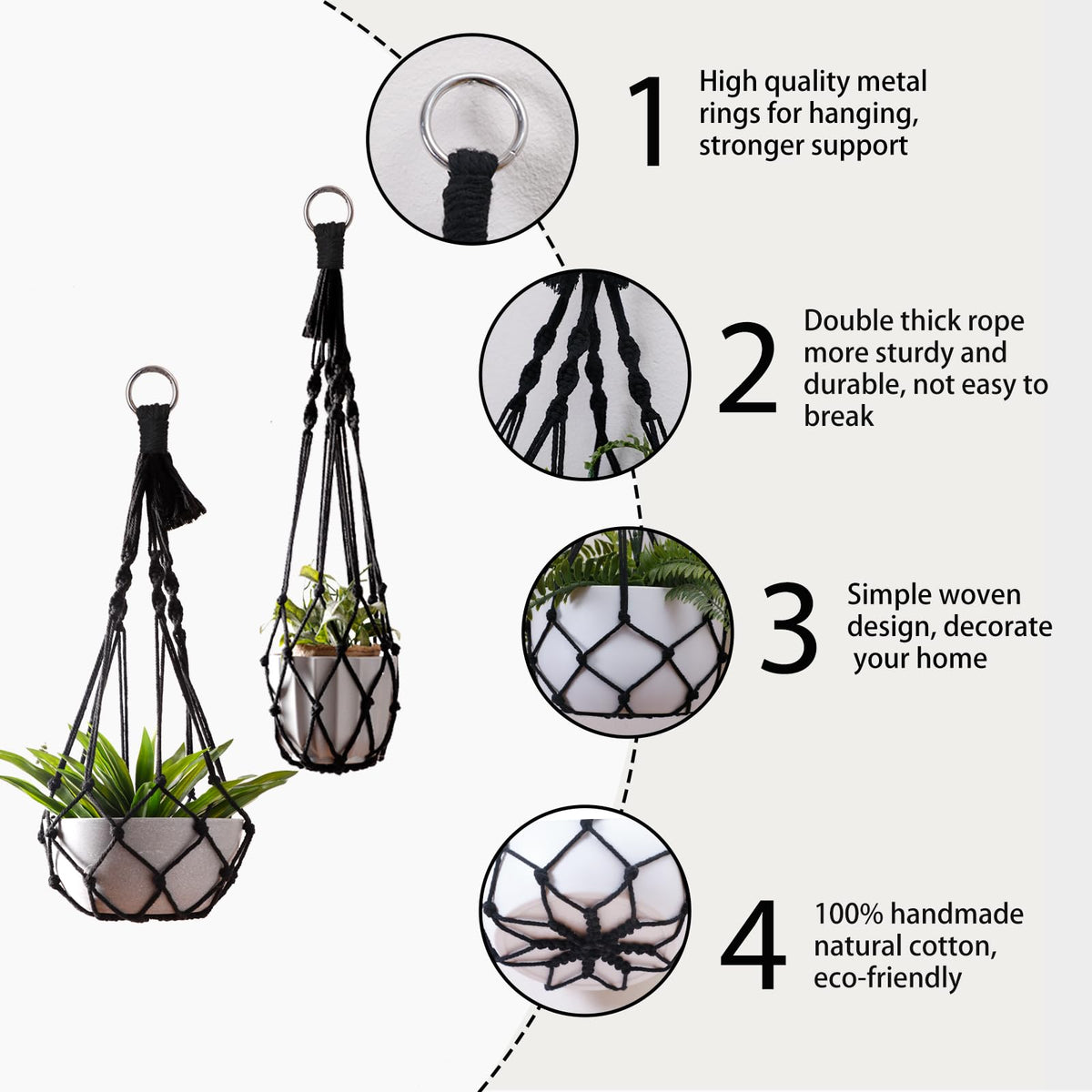 Artilady black plant holder hooks for easy ceiling mounting
