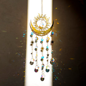 Artilady sun and moon suncatcher enhances ceiling or window displays with shimmering light