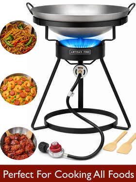 Artisan Fire 55,000 BTU high-pressure burner provides powerful heat for outdoor cooking