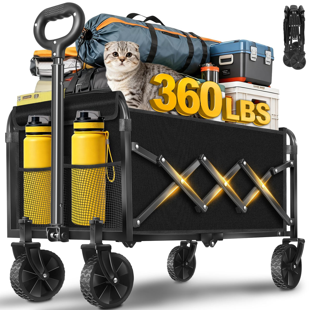 ARTIST'S DREAM foldable wagon with graphite finish and all-terrain wheels for smooth transport.