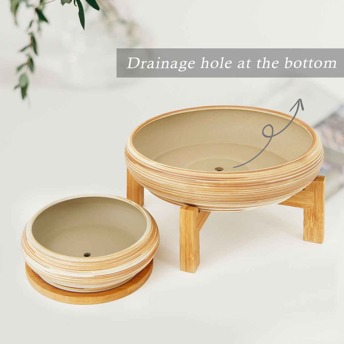 ARTKETTY bonsai planter with drainage tray keeps surfaces clean and dry.