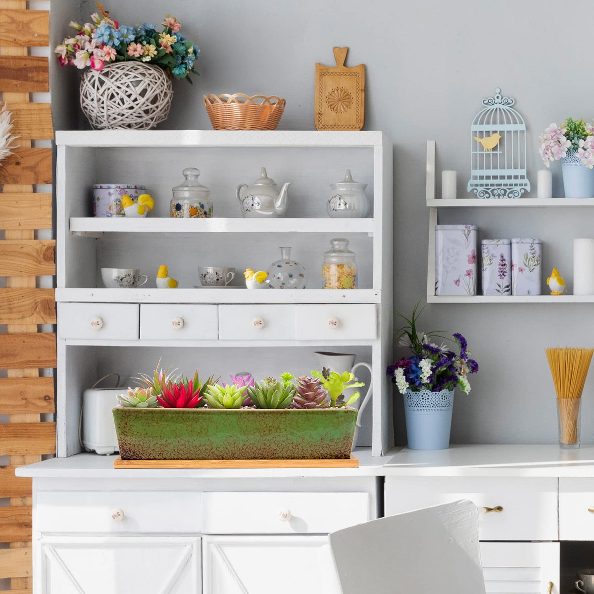 Artketty green ceramic succulent container blends with modern interiors