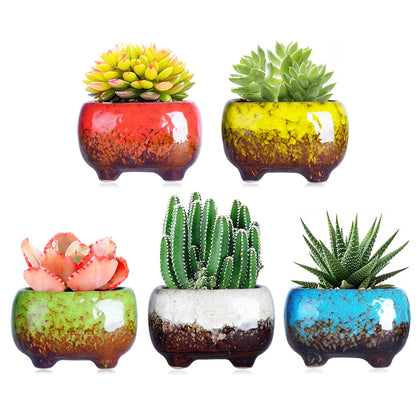 ARTKETTY succulent pots with glossy glaze, 4.7-inch ceramic planters for compact indoor plants