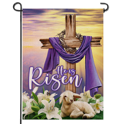 Artofy Christian Easter flag front view with rustic burlap texture and design