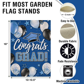 Artofy double-sided graduation flag with cap and balloons, readable from both sides.