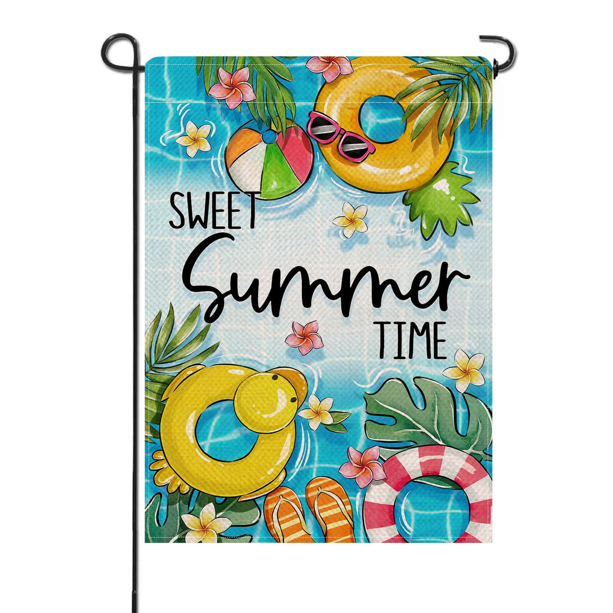 Artofy Sweet Summer Time Pool flag featuring pool ring, ideal for outdoor yard décor.