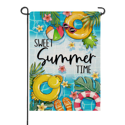 Artofy Sweet Summer Time Pool flag featuring pool ring, ideal for outdoor yard décor.