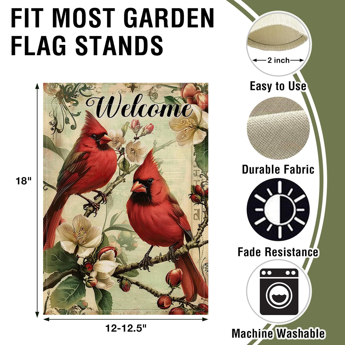 Artofy Welcome Cardinal flag back view remains legible from both sides with double-sided print
