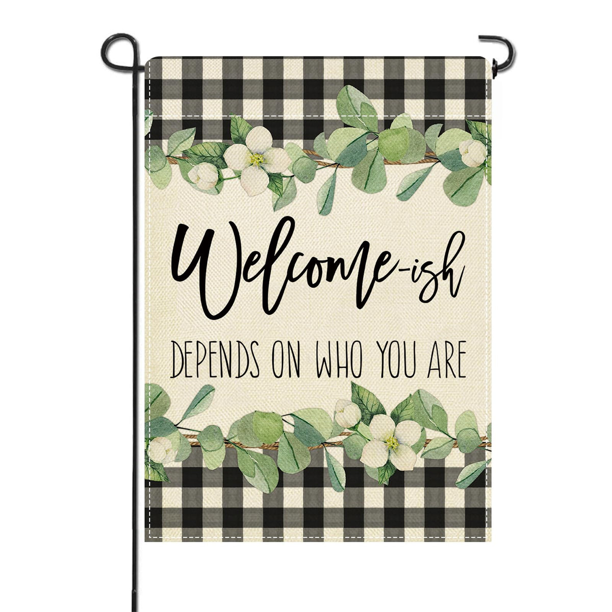 Artofy Welcome-ish garden flag, double-sided burlap, visible from both sides for porch or yard decoration