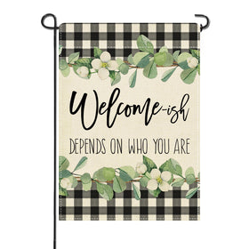 Artofy Welcome-ish garden flag, double-sided burlap, visible from both sides for porch or yard decoration