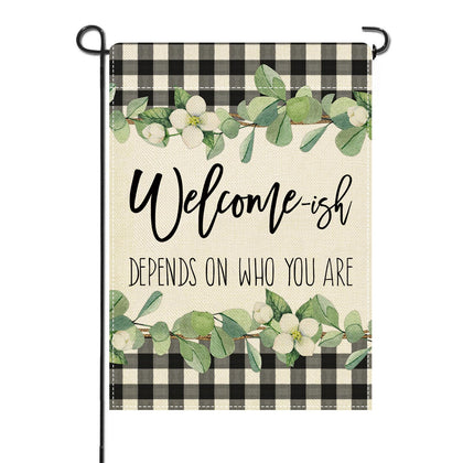 Artofy Welcome-ish garden flag, double-sided burlap, visible from both sides for porch or yard decoration