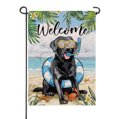 Artofy Welcome Spring Summer flag with black Labrador for outdoor garden decor