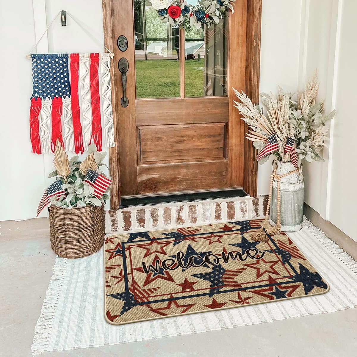 Artoid Mode America Stars Memorial Day doormat in entryway, porch decor