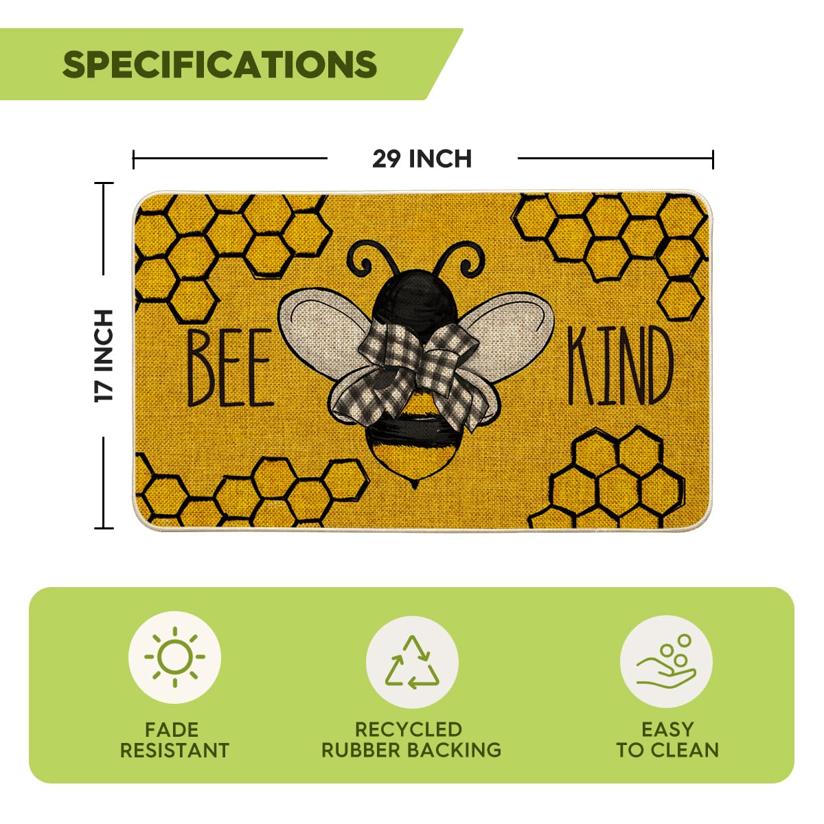 Artoid Mode Bee Kind Low-Profile Doormat 0.25-inch fits most entryways.