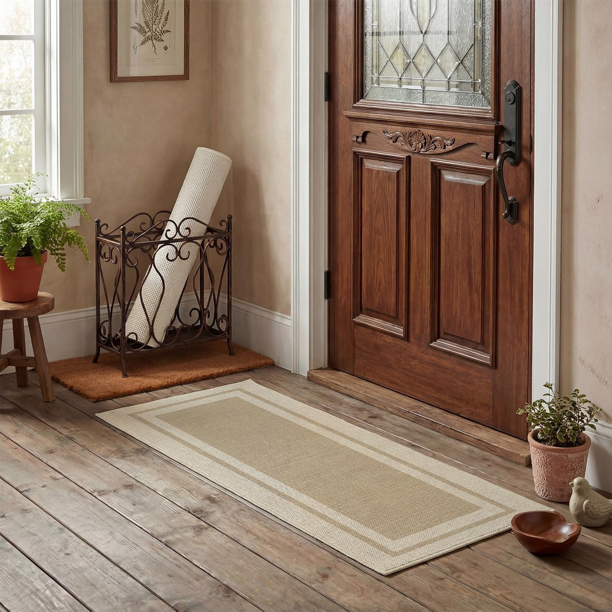 Artoid Mode beige pattern close-up doormat with low-profile non-slip design for entryways.