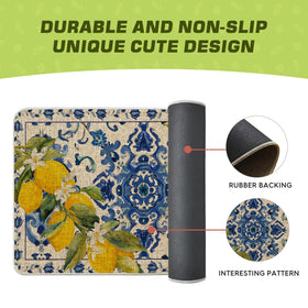 Artoid Mode Blue Floral Lemons non-slip backing keeps mat secure in high-traffic areas