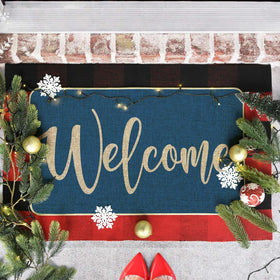 Artoid Mode Blue Welcome Winter Doormat close-up of blue winter motif for seasonal decor.
