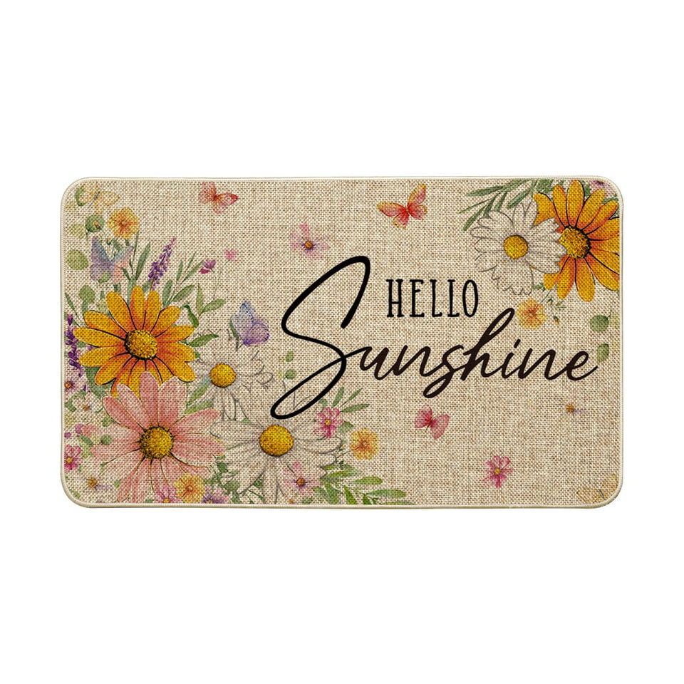 Artoid Mode butterfly daisy flowers doormat design welcomes guests at entryways and patios.