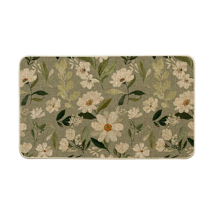 Artoid Mode daisy flowers doormat at entryway showing warm welcome for indoor outdoor use.