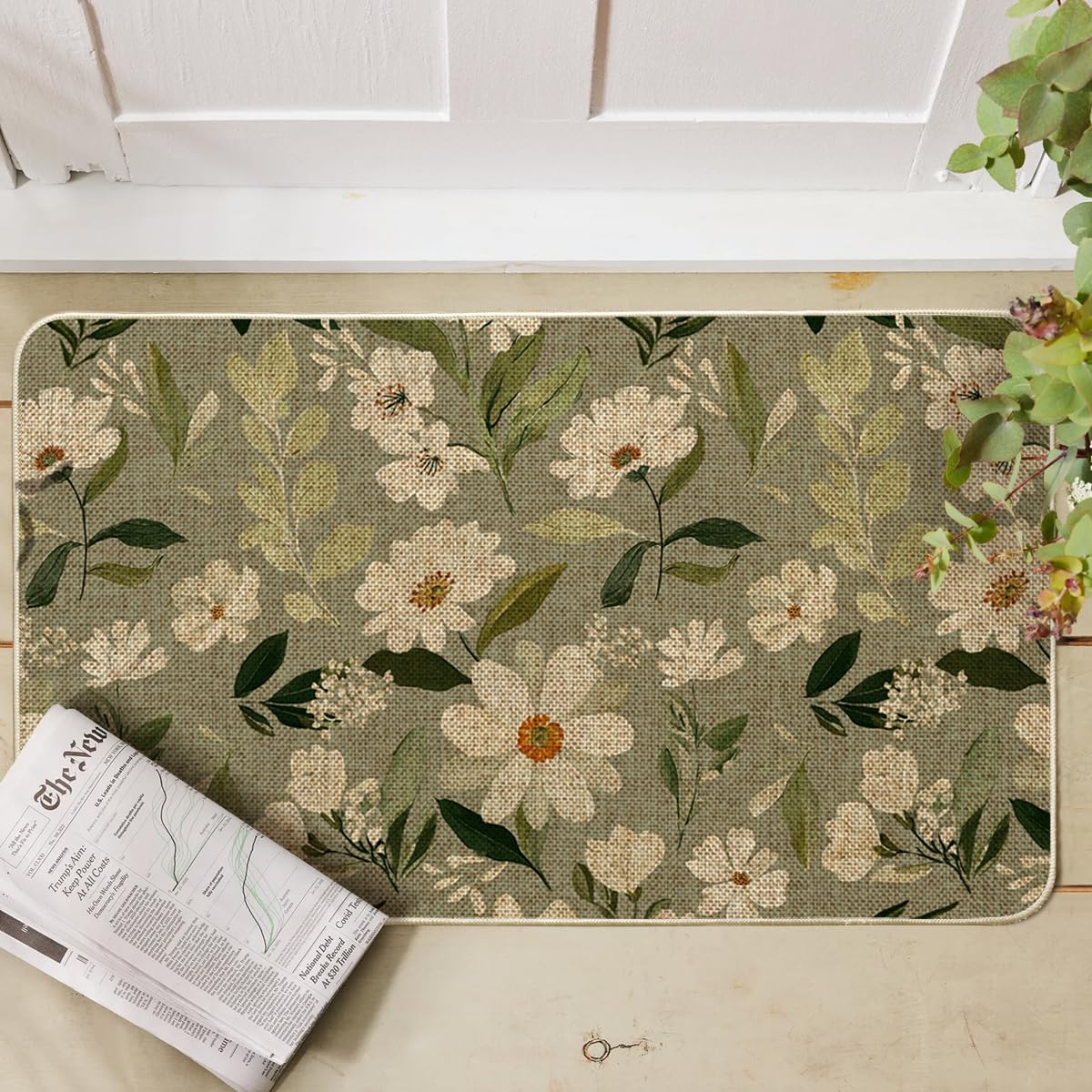 Artoid Mode daisy flowers doormat closeup pattern showing spring design.