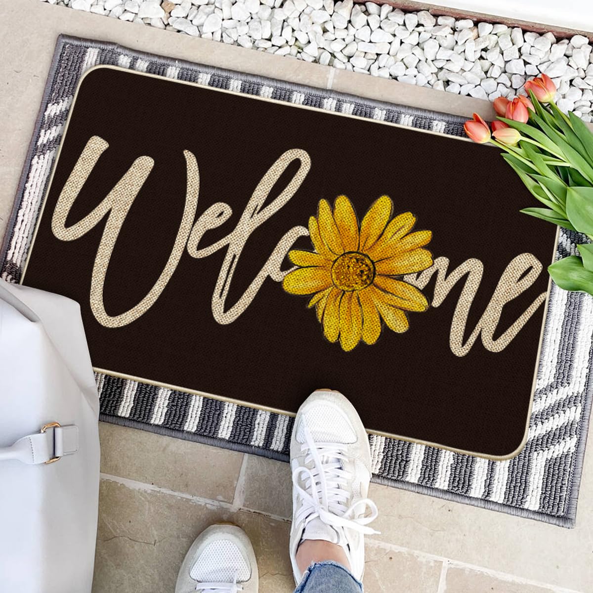 Artoid Mode Black Sunflower pattern enhances curb appeal at the entry.
