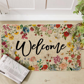 Artoid Mode Lavender Daisy welcome mat enhances porch decor with low-profile design for easy clearance.