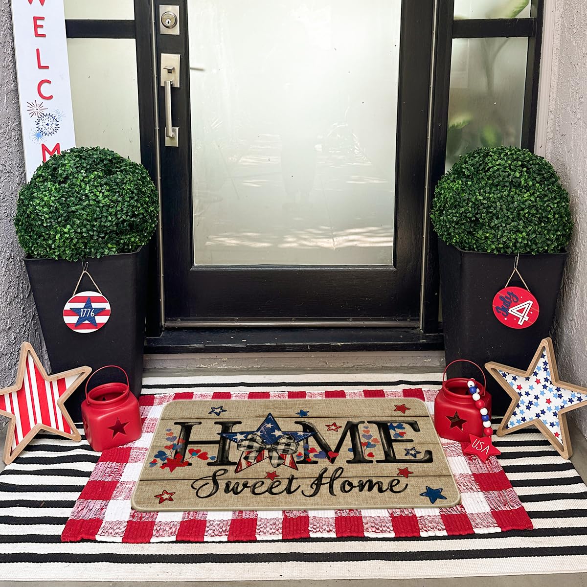 Artoid Mode fourth of July blue star doormat with low-profile design.