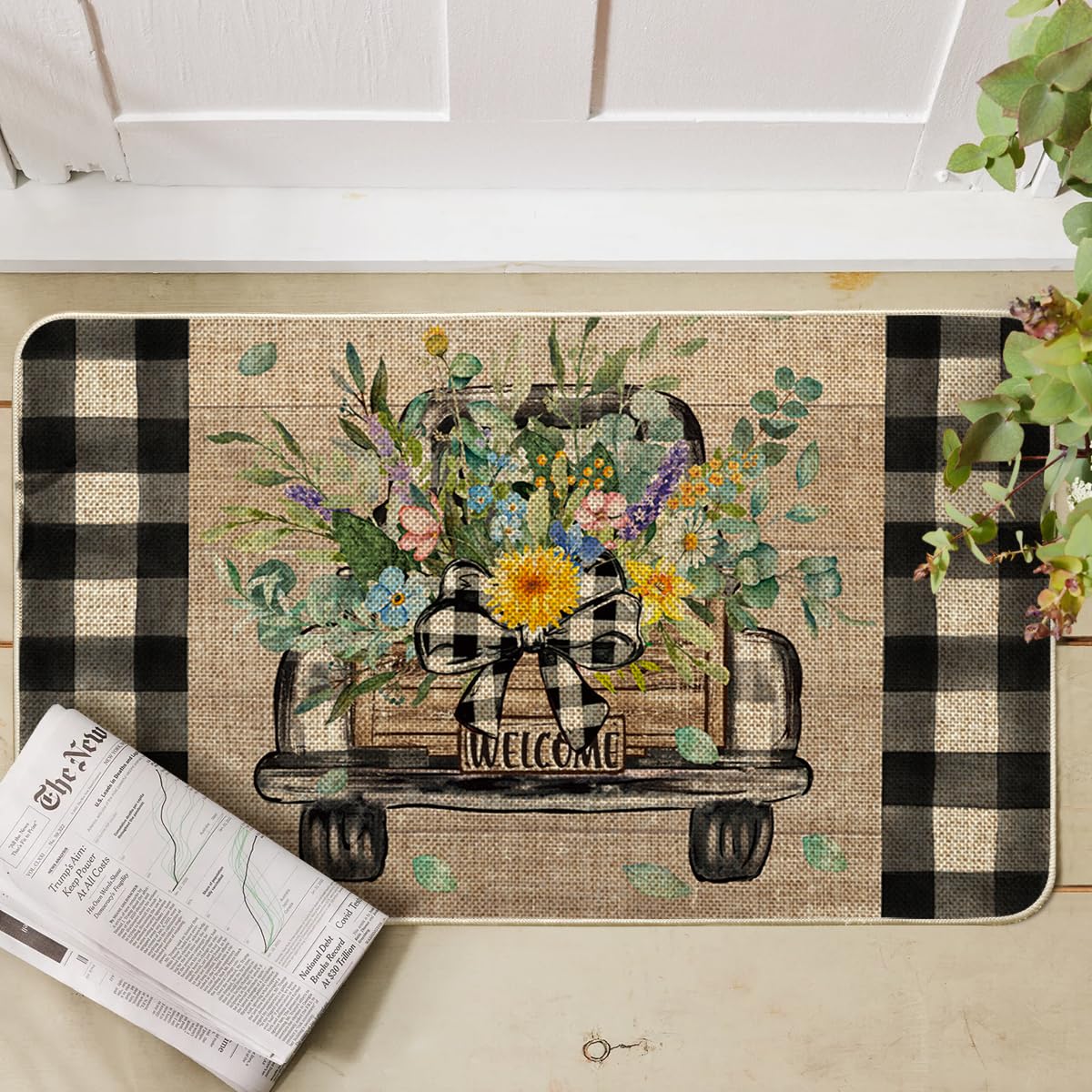 Artoid Mode Hello Sunshine doormat entryway on porch adds cheerful spring decor