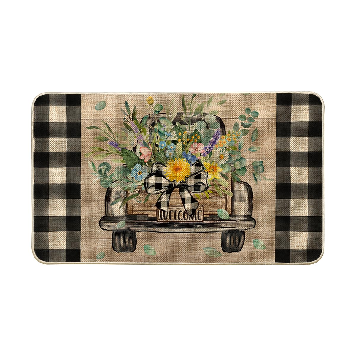 Artoid Mode Hello Sunshine doormat front view showing welcoming pattern for entryways