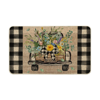 Artoid Mode Hello Sunshine doormat front view showing welcoming pattern for entryways
